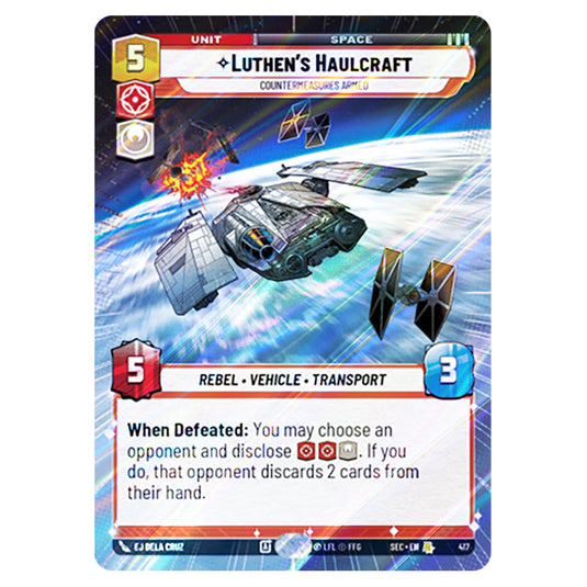 Luthen's Haulcraft Countermeasures Armed card from the Star Wars Unlimited Set Secrets of Power