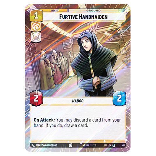 Furtive Handmaiden card from the Star Wars Unlimited Set Secrets of Power