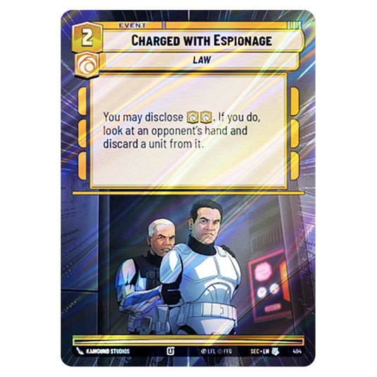 Charged with Espionage card from the Star Wars Unlimited Set Secrets of Power
