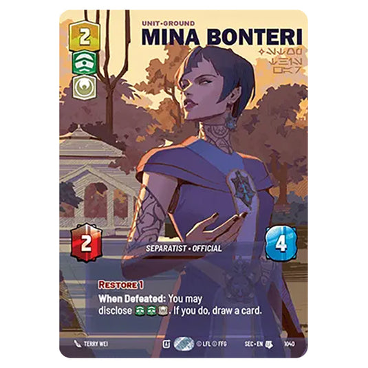 Mina Bonteri Stop This War card from the Star Wars Unlimited Set Secrets of Power