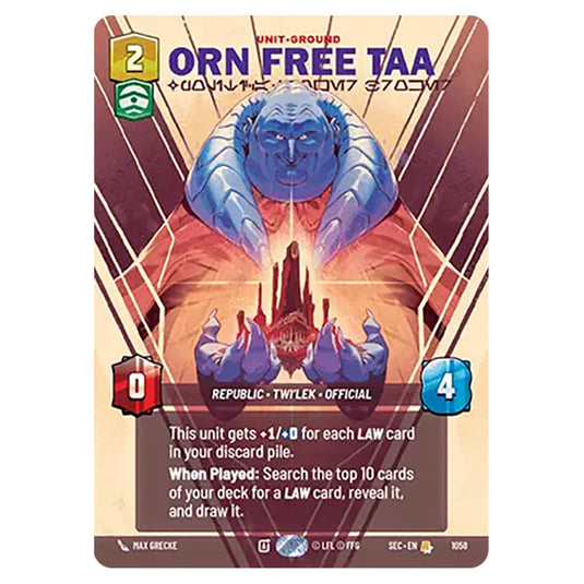 Orn Free Taa Political Power Broker card from the Star Wars Unlimited Set Secrets of Power