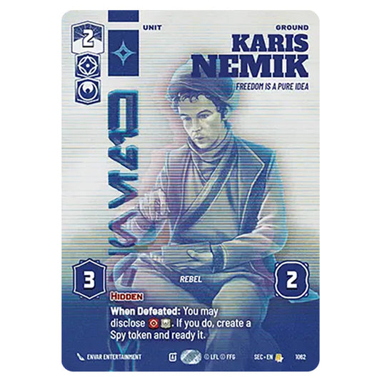 Karis Nemik Freedom is a Pure Idea card from the Star Wars Unlimited Set Secrets of Power