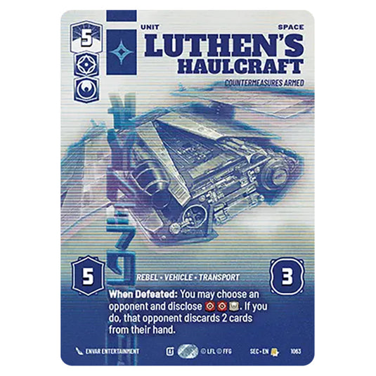 Luthen's Haulcraft Countermeasures Armed card from the Star Wars Unlimited Set Secrets of Power
