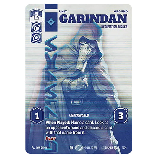 Garindan Information Broker card from the Star Wars Unlimited Set Secrets of Power