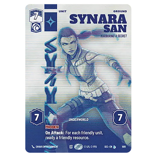 Synara San Harboring a Secret card from the Star Wars Unlimited Set Secrets of Power