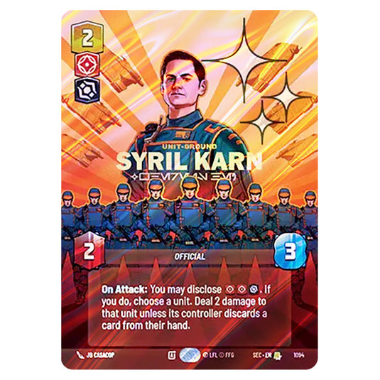 Syril Karn Where Is He? card from the Star Wars Unlimited Set Secrets of Power