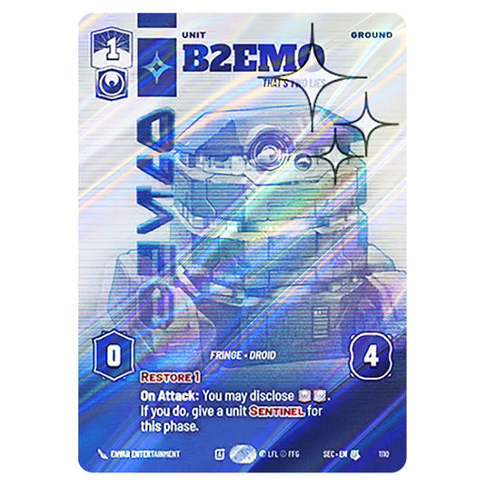 B2EMO That's Two Lies card from the Star Wars Unlimited Set Secrets of Power