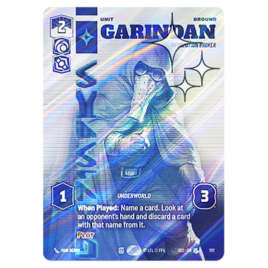 Garindan Information Broker card from the Star Wars Unlimited Set Secrets of Power