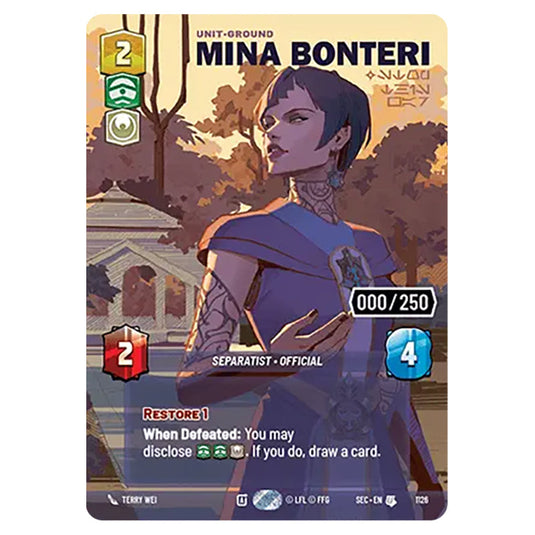Mina Bonteri Stop This War card from the Star Wars Unlimited Set Secrets of Power