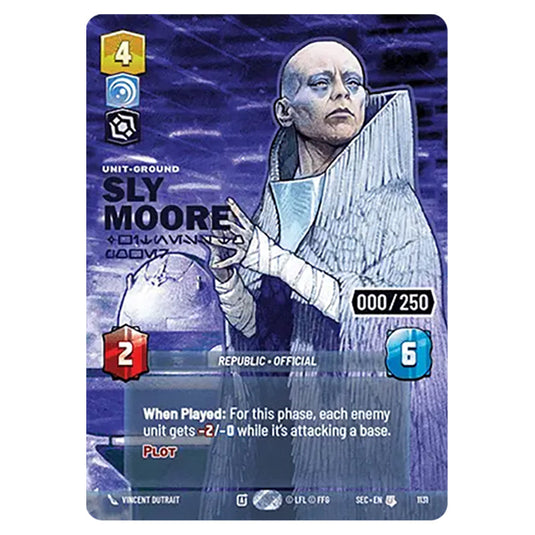 Sly Moore Witness to Power card from the Star Wars Unlimited Set Secrets of Power