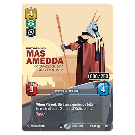 Mas Amedda Accomplice to Power card from the Star Wars Unlimited Set Secrets of Power