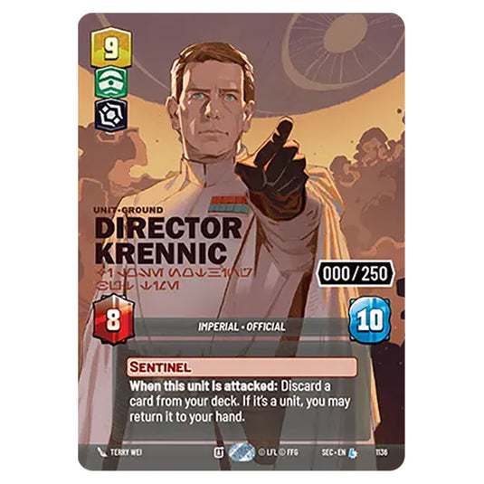 Director Krennic I Lose Nothing But Time card from the Star Wars Unlimited Set Secrets of Power