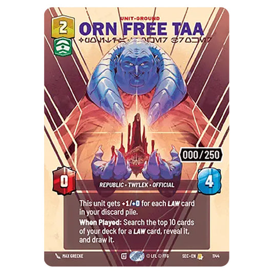 Orn Free Taa Political Power Broker card from the Star Wars Unlimited Set Secrets of Power