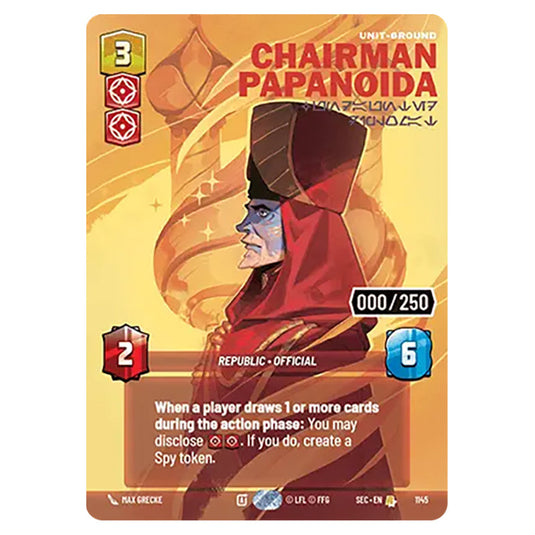 Chairman Papanoida Undaunted Diplomat card from the Star Wars Unlimited Set Secrets of Power