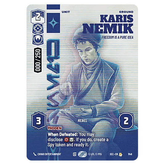 Karis Nemik Freedom is a Pure Idea card from the Star Wars Unlimited Set Secrets of Power