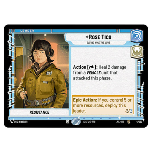 Rose Tico Saving What We Love Common card from the Star Wars Unlimited set Jump to Lightspeed