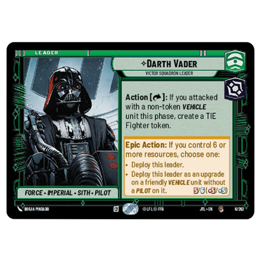 Darth Vader Victor Squadron Leader Common card from the Star Wars Unlimited set Jump to Lightspeed