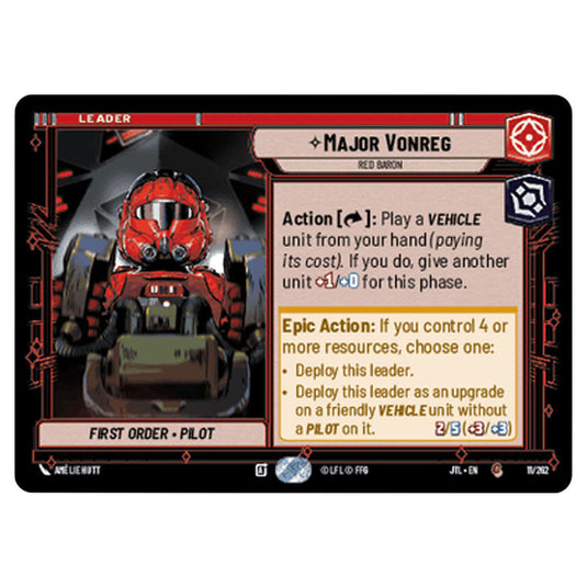 Major Vonreg Red Baron Common card from the Star Wars Unlimited set Jump to Lightspeed