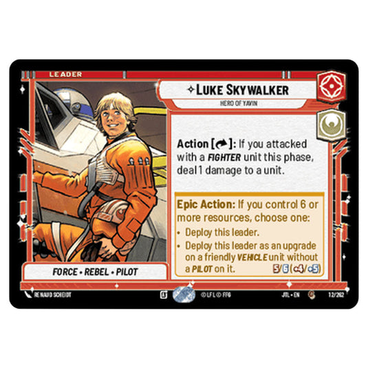 Luke Skywalker Hero of Yavin Common card from the Star Wars Unlimited set Jump to Lightspeed