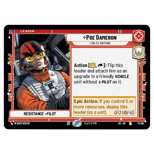 Poe Dameron I Can Fly Anything Rare card from the Star Wars Unlimited set Jump to Lightspeed