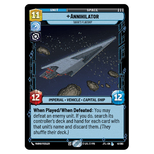 Annihilator Tagge's Flagship Legendary card from the Star Wars Unlimited set Jump to Lightspeed