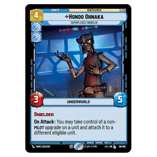 Hondo Ohnaka Superfluous Swindler Legendary card from the Star Wars Unlimited set Jump to Lightspeed