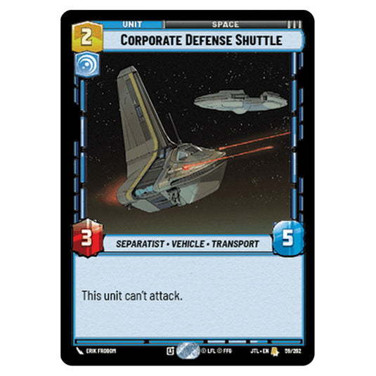 Corporate Defense Shuttle Rare card from the Star Wars Unlimited set Jump to Lightspeed