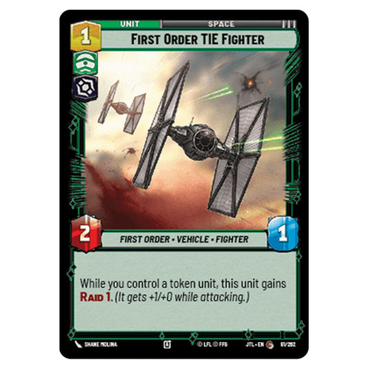 First Order TIE Fighter Common card from the Star Wars Unlimited set Jump to Lightspeed