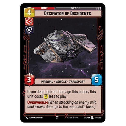 Decimator of Dissidents Uncommon card from the Star Wars Unlimited set Jump to Lightspeed