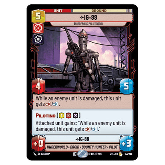 IG-88 Murderous Phlutdroid Rare card from the Star Wars Unlimited set Jump to Lightspeed