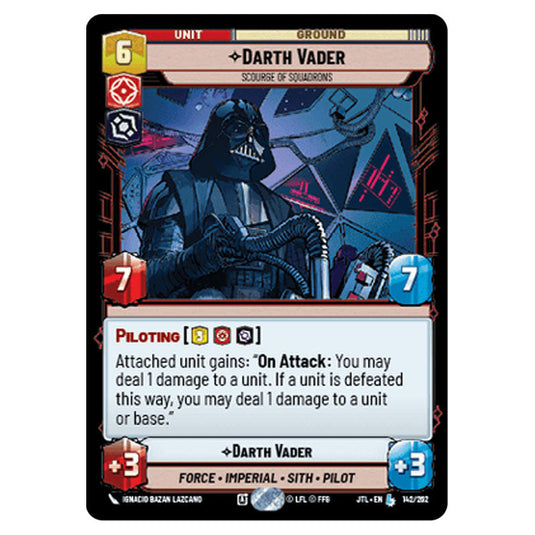 Darth Vader Scourge of Squadrons Legendary card from the Star Wars Unlimited set Jump to Lightspeed