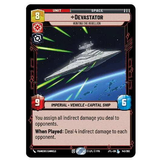 Devastator Hunting the Rebellion Legendary card from the Star Wars Unlimited set Jump to Lightspeed
