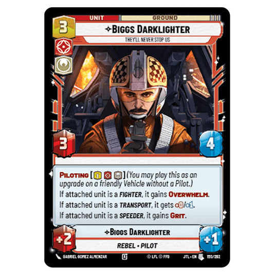 Biggs Darklighter They'll Never Stop Us Uncommon card from the Star Wars Unlimited set Jump to Lightspeed