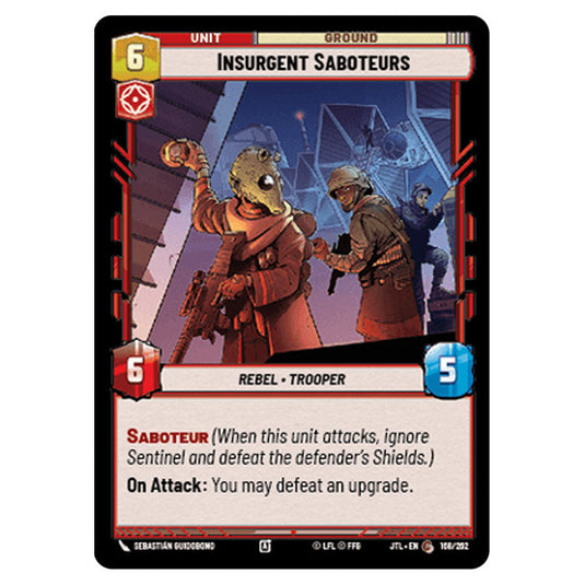 Insurgent Saboteurs Common card from the Star Wars Unlimited set Jump to Lightspeed
