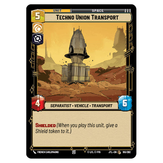 Techno Union Transport Common card from the Star Wars Unlimited set Jump to Lightspeed