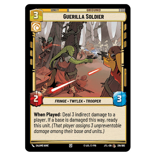 Guerilla Soldier Common card from the Star Wars Unlimited set Jump to Lightspeed