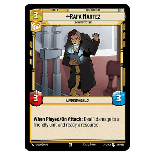 Rafa Martez Shrewd Sister Uncommon card from the Star Wars Unlimited set Jump to Lightspeed