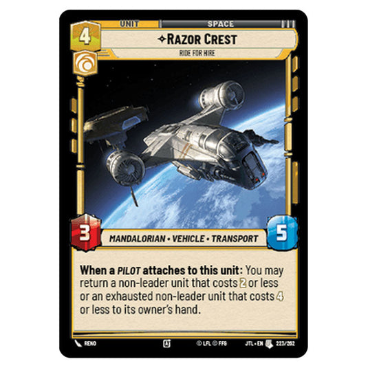 Razor Crest Ride For Hire Uncommon card from the Star Wars Unlimited set Jump to Lightspeed