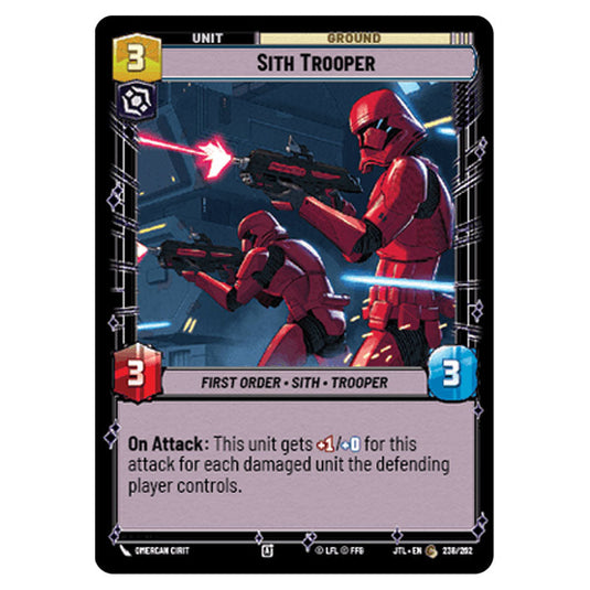 Sith Trooper Common card from the Star Wars Unlimited set Jump to Lightspeed