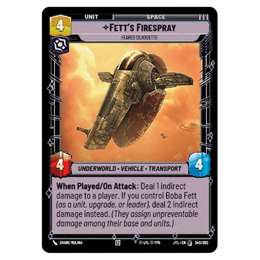 Fett's Firespray Feared Silhouette Special card from the Star Wars Unlimited set Jump to Lightspeed