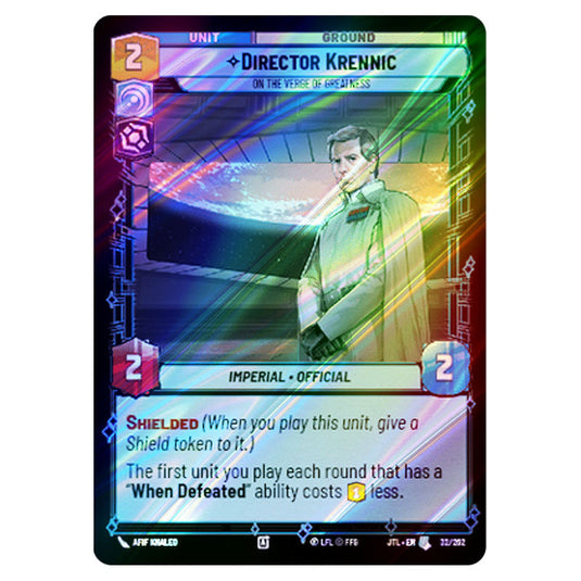 Director Krennic On the Verge of Greatness Uncommon card from the Star Wars Unlimited set Jump to Lightspeed