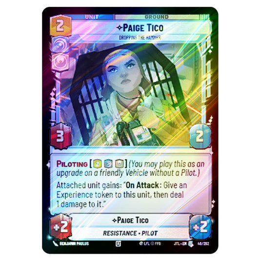 Paige Tico Dropping the Hammer Uncommon card from the Star Wars Unlimited set Jump to Lightspeed