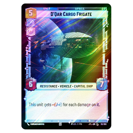 D'Qar Cargo Frigate Common card from the Star Wars Unlimited set Jump to Lightspeed