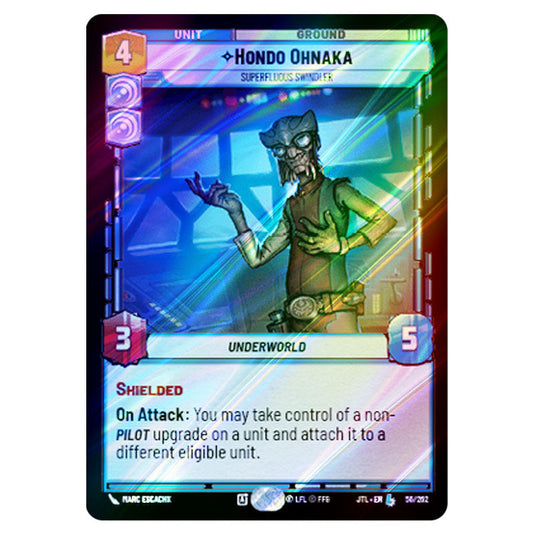 Hondo Ohnaka Superfluous Swindler Legendary card from the Star Wars Unlimited set Jump to Lightspeed