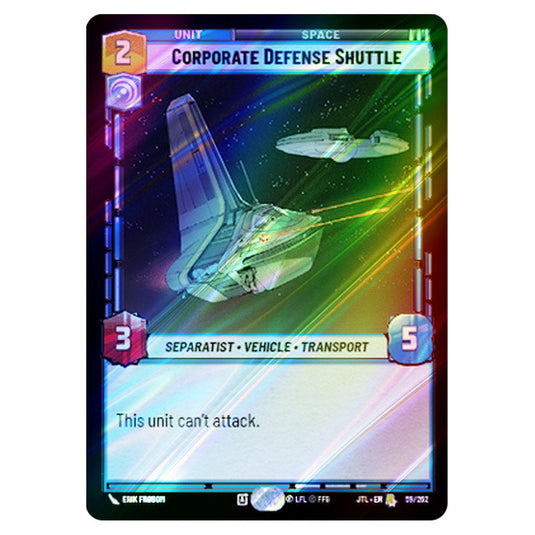 Corporate Defense Shuttle Rare card from the Star Wars Unlimited set Jump to Lightspeed