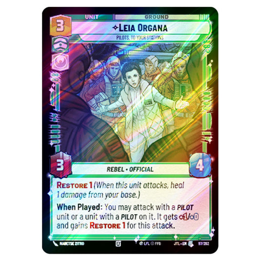 Leia Organa Pilots, To Your Stations Uncommon card from the Star Wars Unlimited set Jump to Lightspeed