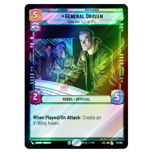 General Draven Doing What Must Be Done Rare card from the Star Wars Unlimited set Jump to Lightspeed