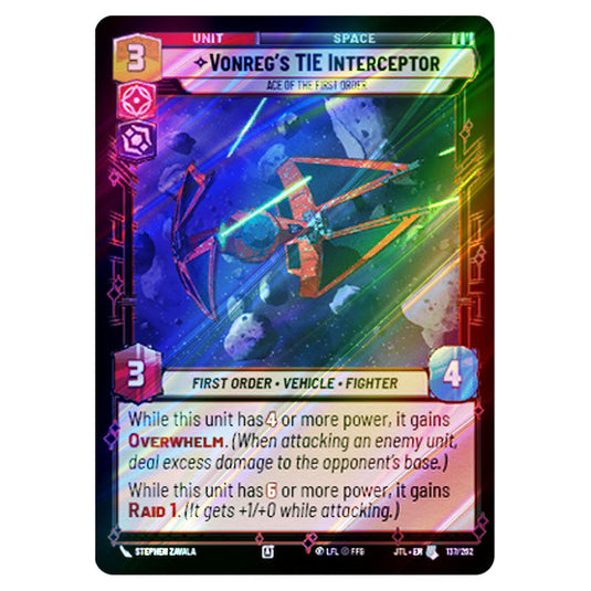 Vonreg's TIE Interceptor Ace of the First Order Uncommon card from the Star Wars Unlimited set Jump to Lightspeed