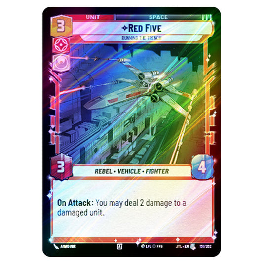 Red Five Running the Trench Uncommon card from the Star Wars Unlimited set Jump to Lightspeed