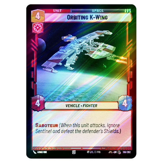 Orbiting K-Wing Common card from the Star Wars Unlimited set Jump to Lightspeed